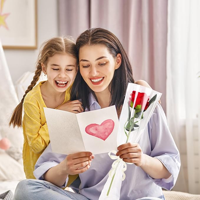 FOIMAS Flower Sleeves Bags,100Pcs Single Rose Packaging Bags for Mother'S Day Valentine's Day Flower Wrapping Party Supply Wedding Graduation Gift
