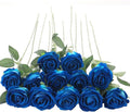 12Pcs Blue Roses Artificial Flowers Fake Roses Faux Velvet Silk Flower for Home Wedding Decoration (Pearl Rose, Blue)