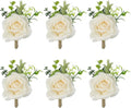 Meldel Boutonniere for Men Wedding, Set of 6, Artificial Champagne Rose Flower Corsage for Groom and Best Man, Ceremony Anniversary Formal Dinner Party, Fall Vintage Rustic Marriage Prom Decor