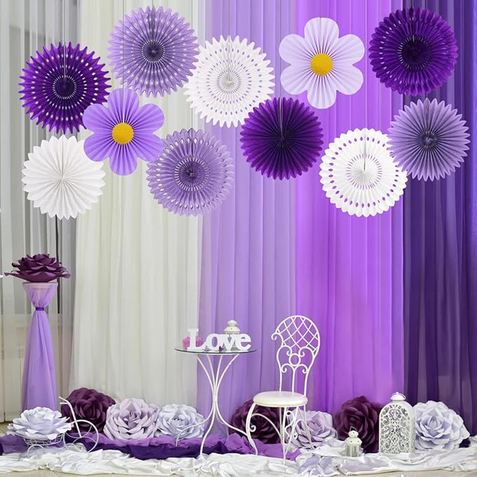 zilue Paper Fans Party Decorations Paper Flowers Decorations for Wall Classroom Floral Backdrop Baby Shower Birthday Party Flower Wall Decor Pack of 11 Purple