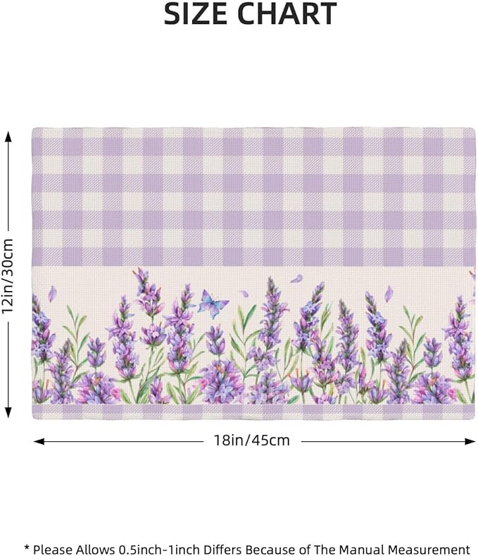 Flowers Leaves Spring Placemats Set of 4,Purple Plaid Background Flower Seasonal Table Mats for Party Kitchen Dining Decoration 4 PCS
