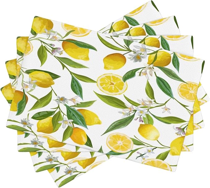 Lemon Table Placemats Set of 4 Summers Fruits Linen Placemats for Indoor Outdoor Party Home Desktop Kitchen Dining Room Decor 12x18 Inch