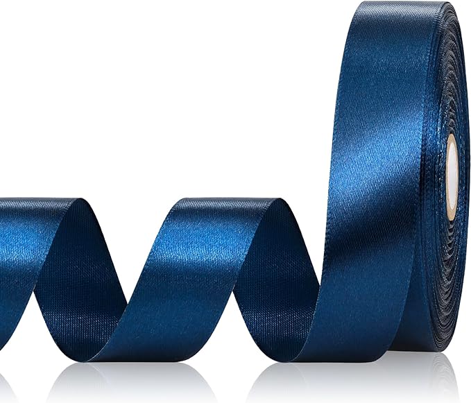 Navy Blue Ribbon 1 Inch 60 Yards, Dark Blue Satin Ribbon for Flower Bouquet, Graduation Lei, Crafts, Gift Wrapping, Baby Shower, Christmas and Wedding