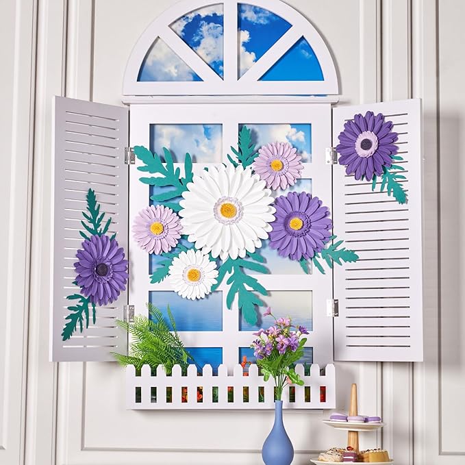 17PCS Purple Paper Flowers Decorations for Wall Artificial 3D Giant Daisy Paper Flowers Classroom Bulletin Board Floral Backdrop Hanging for Tea Party Wedding Baby Shower Purple Birthday Decorations