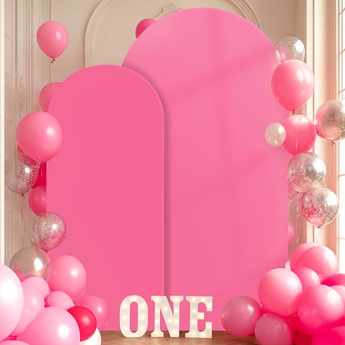 Hot Pink Arch Backdrop Covers - 6.6FT, 5FT Spandex Fitted Wedding Arch Stand Covers Round Top Chiara Arch Backdrop Cover for Wedding Birthday Party Decoration
