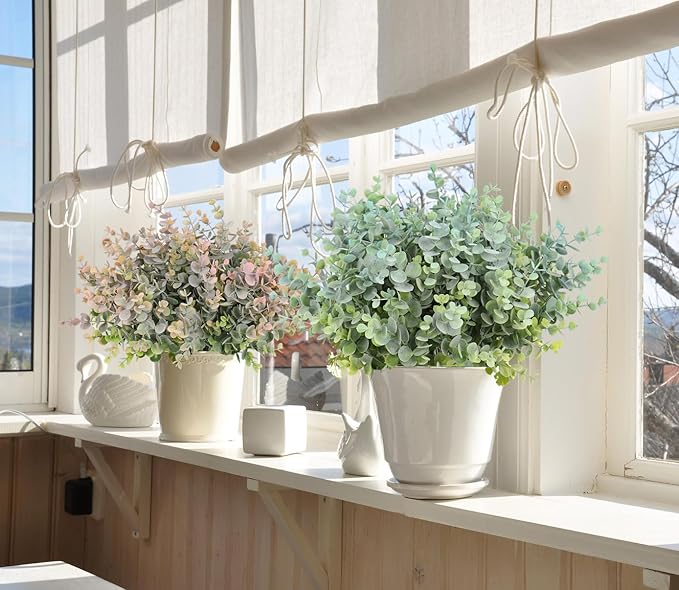 RECUTMS 20 Bundles Faux Eucalyptus Stems Artificial Plants Outdoor Faux Greenery for Outdoor Planters Boxwood Bushes for Farmhouse Bathroom Office Vase Centerpiece Indoor Outdoor Decor(Dusty Blue)