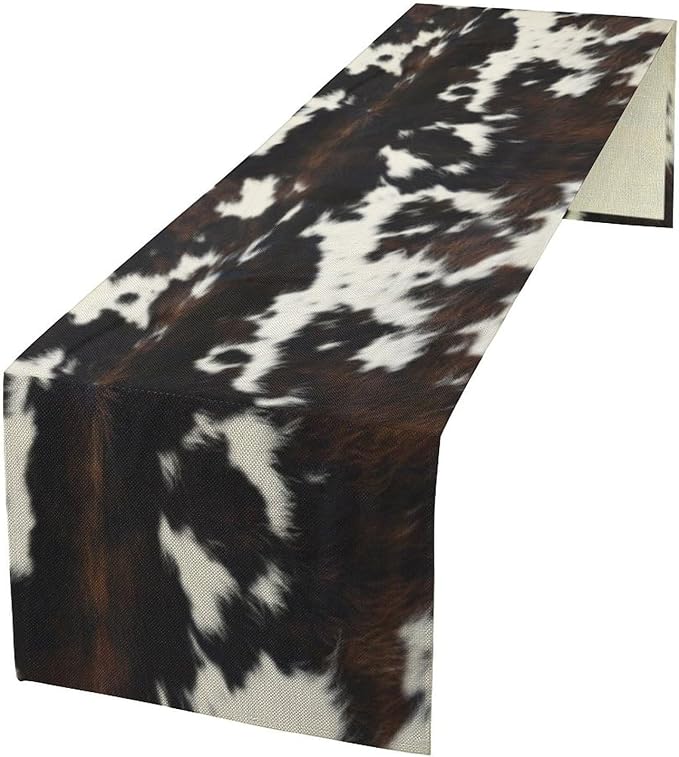 Cow Print Table Runner, Black White Cowhide Print Western Style Table Runner Country Farmhouse Cottage Cow Patten Table Decoration for Home Kitchen Dining, 13x90 Inch