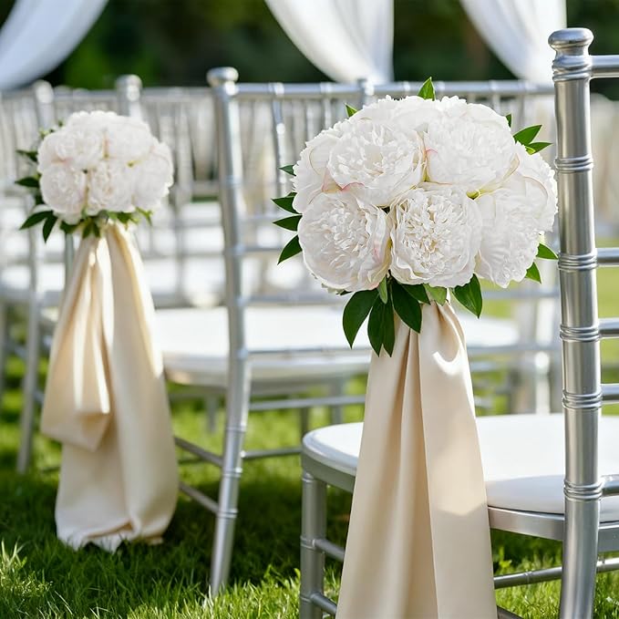 10PCS White Realistic Artificial Flowers Peony Fake Silk for Home Office Wedding Table Centerpieces Party Festival Bar Decoration Indoor