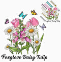 HANDICHI Design 5-Pack 5 Inch Foxglove Daisy Tulip Stickers – Floral Vinyl Decals, FDT Bumper Stickers, Waterproof Aesthetic Flower Sticker Pack for Laptops, Water Bottles, Journals