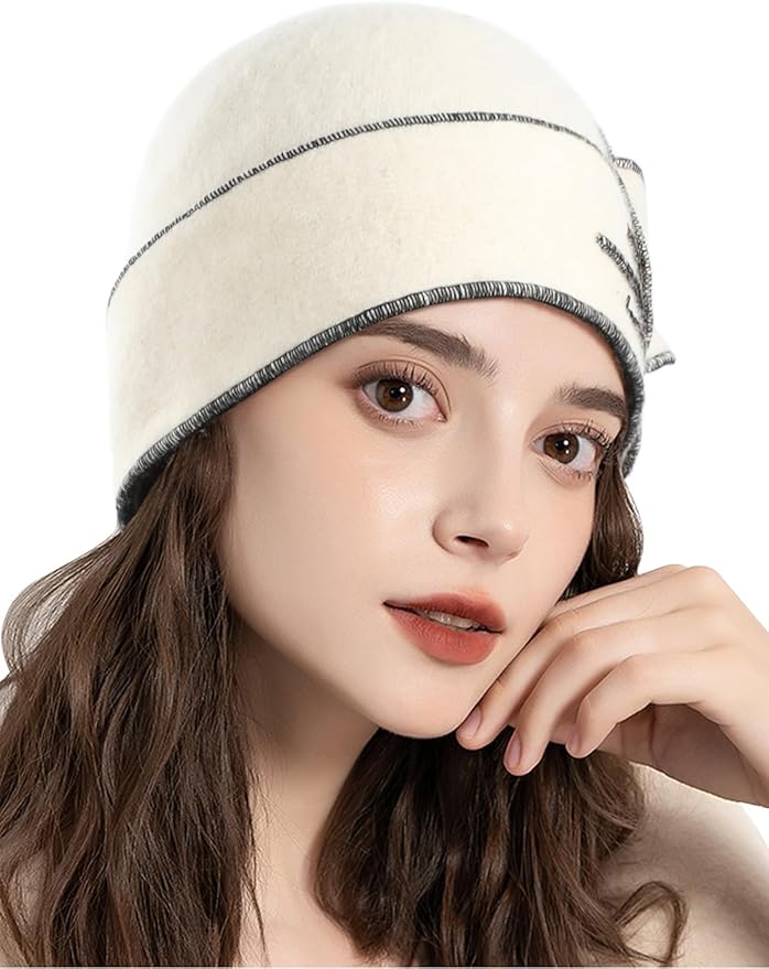 Sumolux Beanie Hats for Women Wool Skull Cap Beret Floral Cuffed French Vintage Dress Cloche Classic Winter 1920s