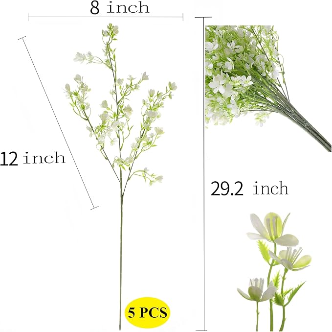 Grand Verde 29” White Plastic Flowers Artificial Bouquet Faux Greenery Long Stems for Tall Vase, DIY Crafts Home Decoration, Bulk 5pcs