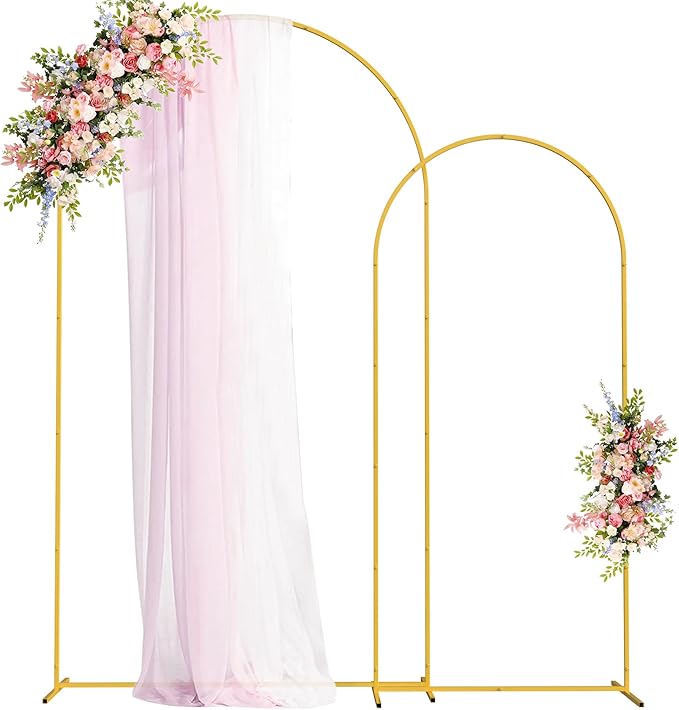 Fomcet Metal Arch Backdrop Stand Set of 2 Gold Wedding Arch Stand 7.2FT & 6FT Arched Backdrop Frame for Birthday Party Baby Shower Graduation Ceremony Decoration