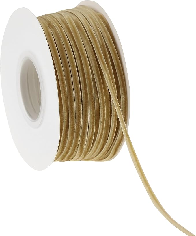 MAYREEL 1/8 Inch Khaki Velvet Ribbon Thin Beige Vintage Ribbon for Wedding Invitations Gift Wrapping Party Favor Boxes 50 Yards