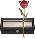 Forever Rose Hand-Dipped in 24K Gold, Ruby Red-Inspired July Birthstone with Sparkles, Real Rose in Leather Case with LED Light – Perfect Ready to Gift for July Birthday or Any Occasion