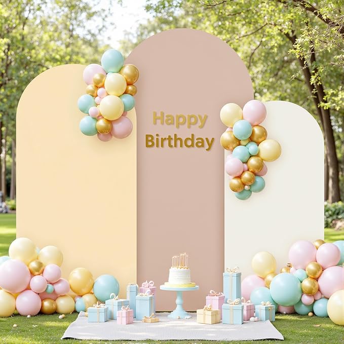 Boho Arch Backdrop Cover 7.2FT 6.6FT 6FT Stretchy Wedding Arch Covers Set of 3 Spandex Fitted Nude Champagne Cream Fabric Backdrop Cover for Party Baby Shower Birthday Decoration