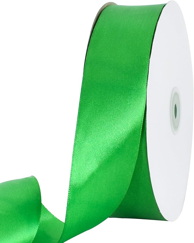 TONIFUL 1-1/2 Inch (40mm) x 100 Yards Bright Green Wide Satin Ribbon Solid Fabric Ribbon for Gift Wrapping Chair Sash Valentine's Day Wedding Birthday Party Decoration Hair Floral Craft Sewing