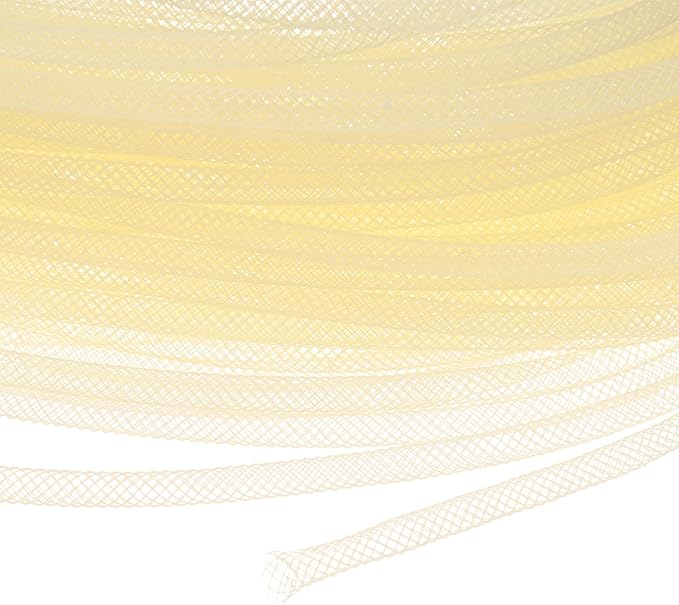 Mesh Tube Ribbon 45 Yards, 4mm Elastic Fabric Ribbons Mesh Tubing for Crafts/Gift Wrapping/Flower Bouquets/Wedding/Birthday/Holiday/Wreaths Christmas/Decoration[Cream Yellow]