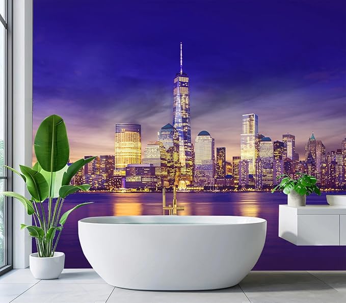 Eierme-New York City Skyline lit up at Night time Reflecting Off of The Hudson River 160" x 114"