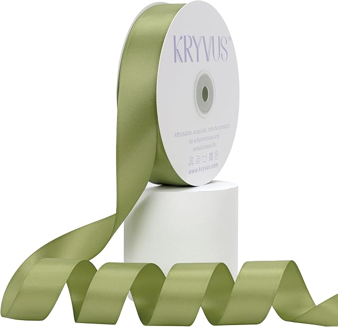 Moss Green Satin Ribbon, Double Faced 1 Inch X 50 Yards Moss Green Ribbon, Premium Satin Ribbon for Gift Wrapping, Crafts, Hair Bow Making, Sewing, Flower Bouquet, Wedding Party Decor