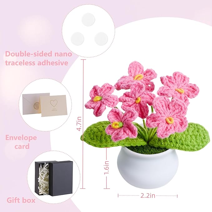 Knitting Crochet Flowers Cute Handmade Flower Gifts for Women Teacher Birthday Anniversary Valentines Christmas Coworkers Decor for Car Dashboard Home Room Office Desk Plant Accessories Things