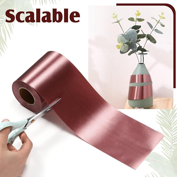 Syhood Outdoor Leaf Ribbon Floral Satin Ribbon for Crafts Aspidistra Waterproof Holiday Outdoor Decoration(4 Inch X 30 Yards,Brown)