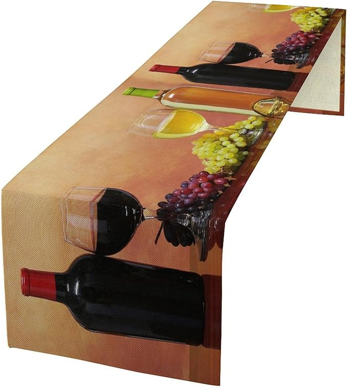 Red Wine Glasses Table Runner White Wine Glasses Grape Dinner Runner for Farmhouse Cabin Home Kitchen Dining Holiday Wedding Party Decor 13x60in
