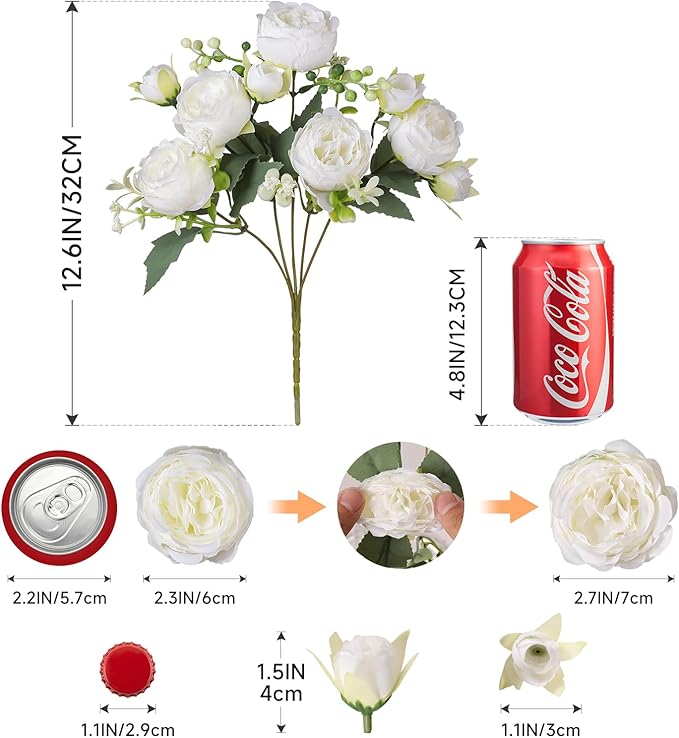 Luyue 8 Packs Peonies Artificial Flowers Vintage Faux Peony Bouquet Fake Flower for Vase Silk Floral Arrangements for Table Centerpiece Wedding Decoration Indoor Home Decor