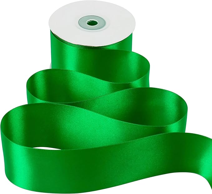 MEEDEE Satin Ribbon - 2 Inch Double Faced Satin in Emerald Green, 25 Yards for Christmas Tree, Crafts, Weddings, Flower Bouquets, Holiday Decor