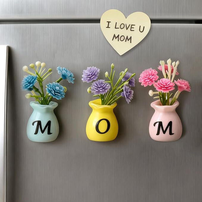 Mom Birthday Gifts Mini Vase Magnets for Fridge Cute Tiny Plant Refrigerator Magnets Ceramic Flower Vases with Artificial Flowers Mom Gifts from Daughter or Son Thanksgiving Christmas Mother’s Day