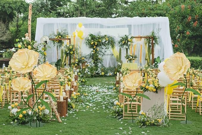 Giant Fake Flowers 5.77FT - Light Yellow Large Paper Flowers 3D Artificial Floral Wedding Decorations for Birthday Party Outdoor Banquet Event Home Backdrop Decor