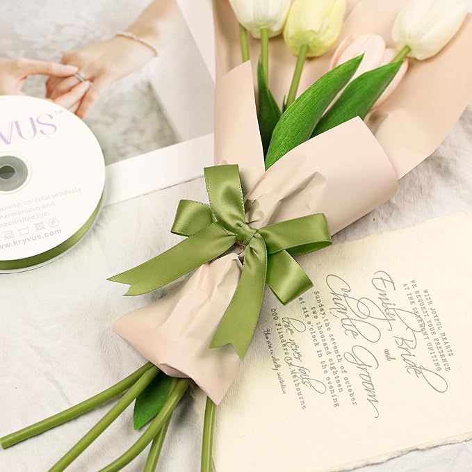 Moss Green Polyester Satin Ribbon, Double Faced 7/8 Inch X 25 Yards, Premium Satin Ribbon for Gift Wrapping, Crafts, Hair Bow Making, Sewing, Flower Bouquet, Wedding Party Decor
