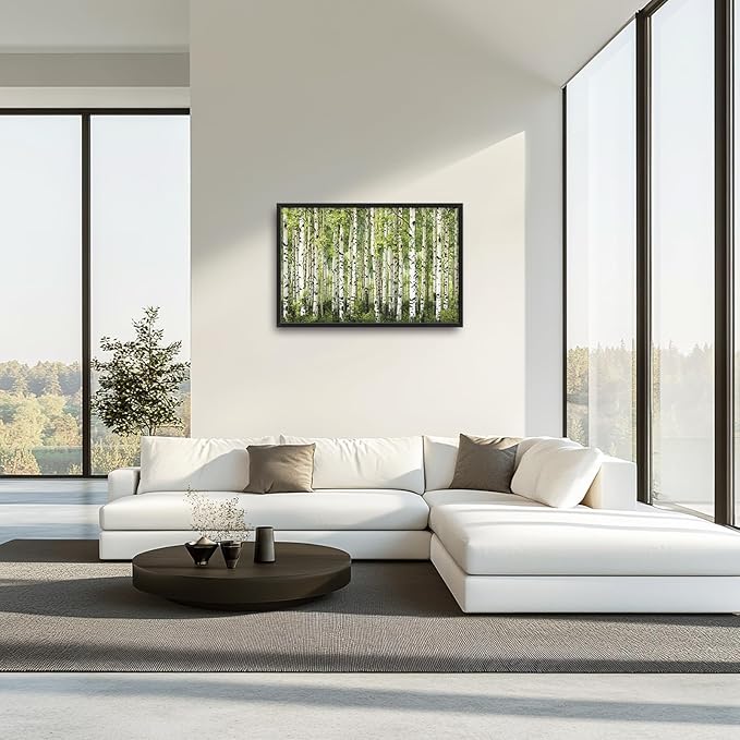 Extra Large Birch Tree Framed Wall Art for Living Room,Oversized Green Aspen Trees Forest Pictures Wall Decor,Canvas Print Painting Modern Artwork Bedroom Office Bathroom 36L x 24W