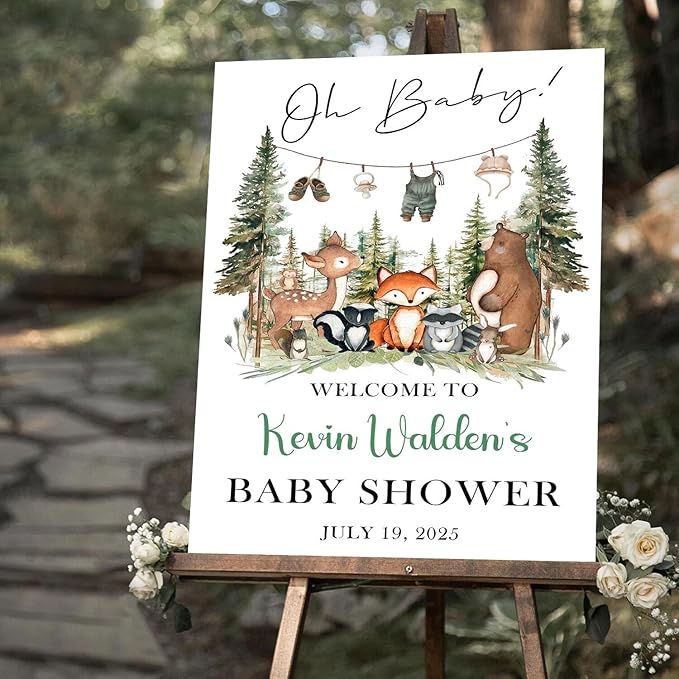 Personalized Baby Shower Welcome Sign For Outdoor, Custom Forest Animal Baby Shower Yard Sign Decorations