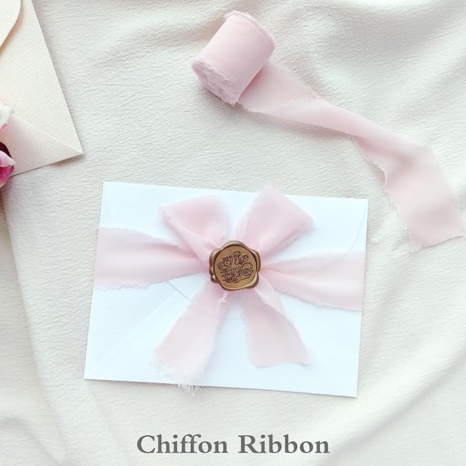 4 Rolls Chiffon Silk Ribbon，1.57 Inch Wide x 21.4 Yards Total Frayed Fringe Silk Ribbons，Suitable for Wedding Invitations, Party Decoration, Bridal Bouquets, Greeting Card(Multicolor)