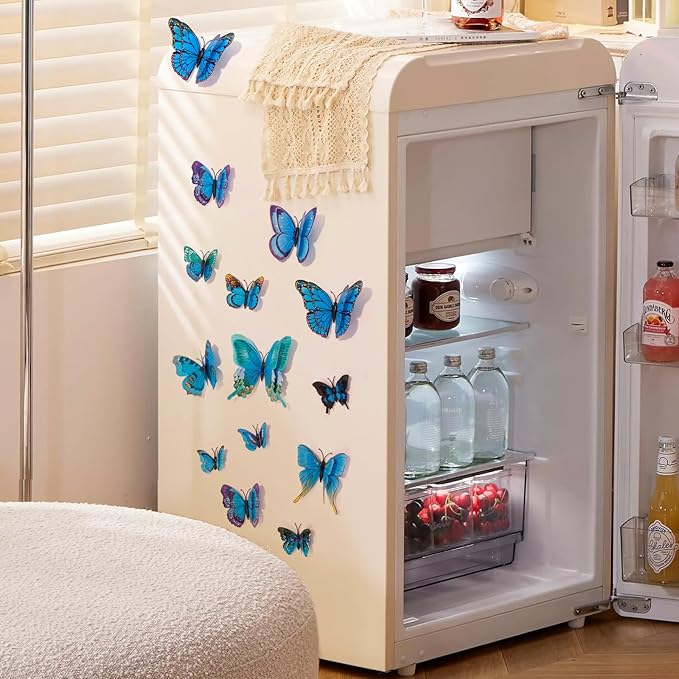 SAOROPEB 3D Butterfly Wall Decor, 24 Pcs Double Layer Butterfly Decorations for Party Decorations Locker Decor Refrigerator Decal, Reusable (Blue)