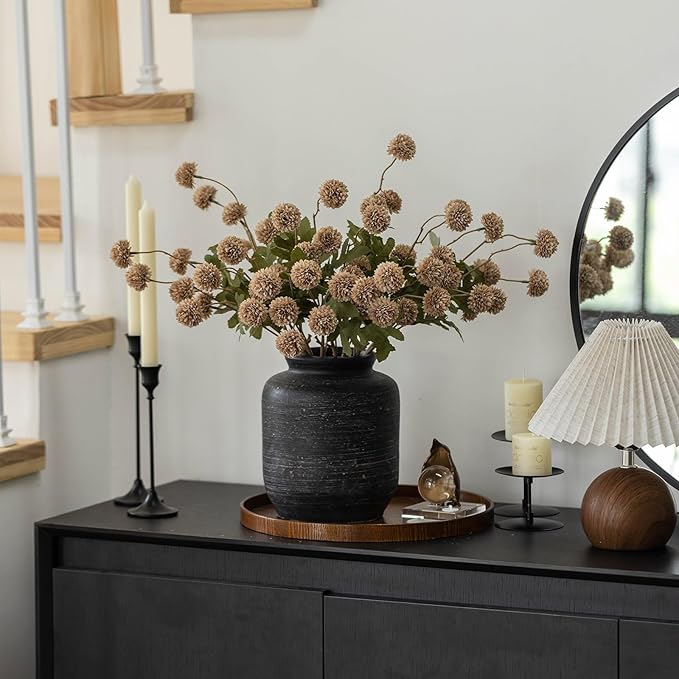 mizii 6Pcs Fake Silk Pompon Mum Artificial Flowers Bulk Small Faux Chrysanthemums with Stems Realistic Floral Decorations for Wedding DIY Bouquet Centerpieces Shower Vase Home Decor (Khaki)