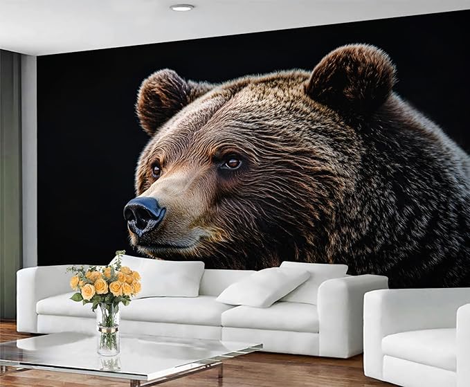 Brown Bear Wall Mural, Bear 3D Wall Murals, Wild Animal Wallpaper Mural, for Living Room Bedroom Large Wallpaper Indoor Decor 98.4" W x68.9 H