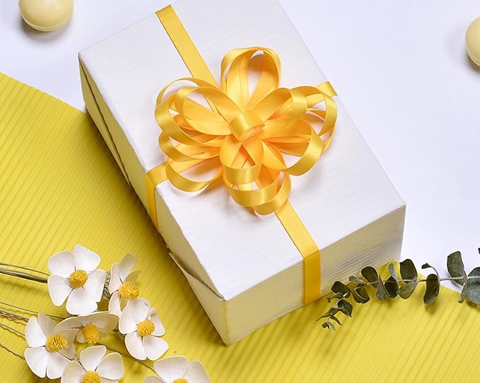 Double Face Yellow Satin Ribbon 3/8 inch X 50 Yards Polyester Yellow Ribbon for Gift Wrapping Very Suitable for Weddings Party Hair Bow Invitation Decorations and More