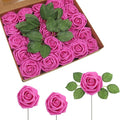 JOYLEX 100PCS Hot Pink Artificial Flowers Realistic Roses, Real Looking Fake Roses with Stem for DIY Wedding Bouquets Centerpieces Bridal Shower Party Home Romantic Decorations (Hot Pink, 100pcs)