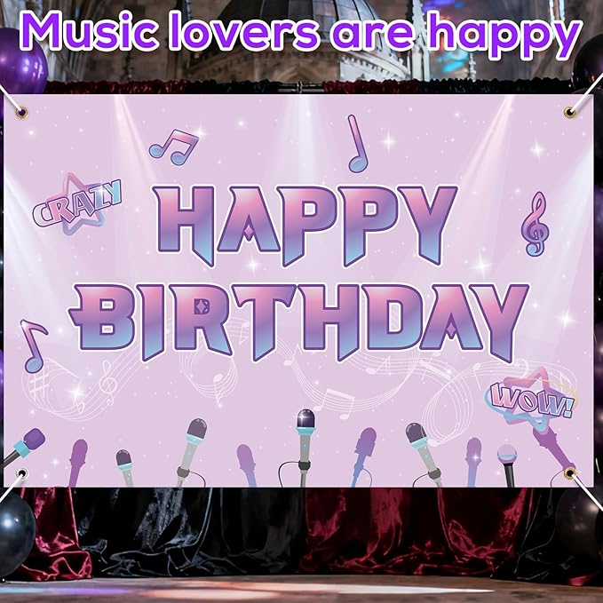 Happy Birthday Backdrop, 180x120cm/70.87x47.24in Music Theme Birthday Background Cartoon Magical Party Favors Toys Supplies Gifts for Video Shooting Classroom Decor Decorations Photo Studio