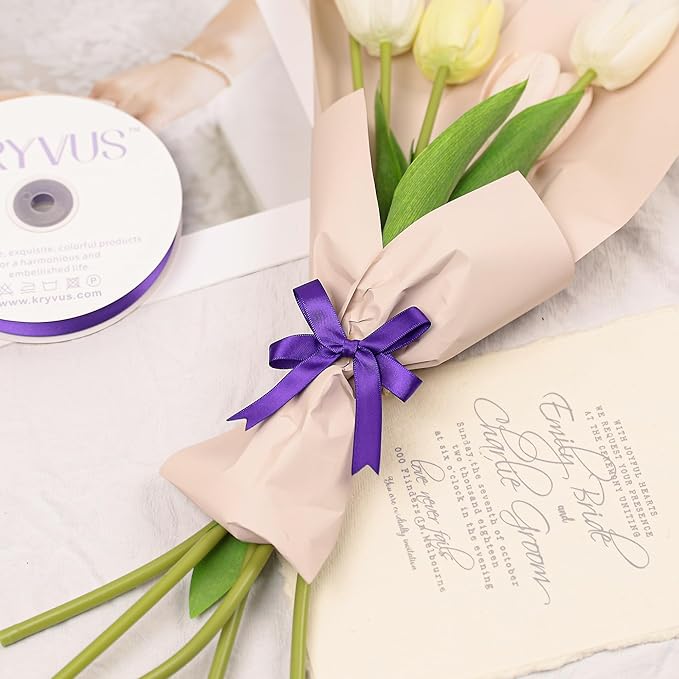 Double Faced Purple Satin Ribbon, 1/2 Inch X 25 Yards Polyester Ribbon for Gift Package Wrapping, Crafts, Bow Making, Sewing, Flower Bouquet, Wedding Party Decor