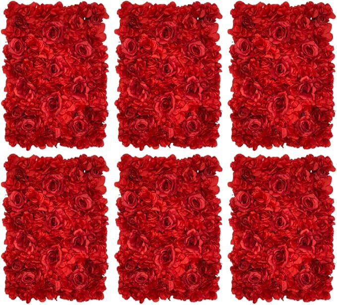 Blush Blooms Decor Flower Panels for Flower Wall (6 Pack) 24 Inch by 16 Inch Each | Flower Wall, Backdrop, Weddings, Event Decor, Bridal & Baby Shower, and Photography Décor (Red)