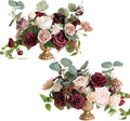 Ling's moment Wedding Centerpiece Flower with Vase for Ceremony/Reception Tabletop Mantel Archway Aisle, Set of 2 | Romantic Marsala