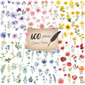 600Pcs Natural Flower Stickers,Self-Adhesive PVC Vintage Flower Stickers for Scrapbook,Laptop,Journal,DIY Project