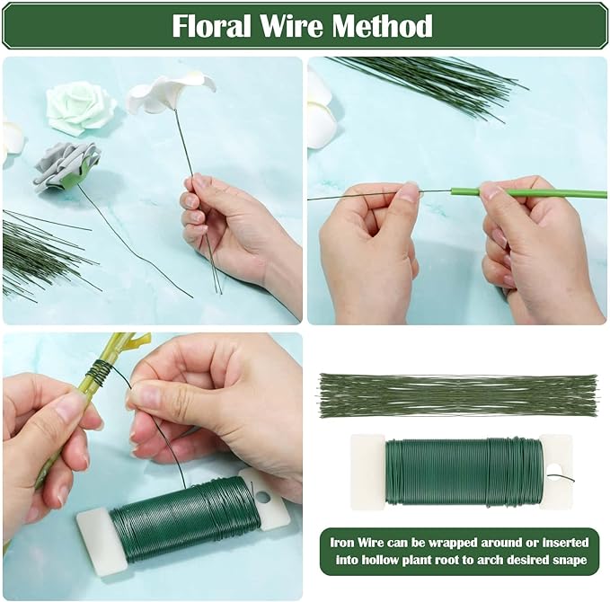 PAXCOO Floral Arrangement Kit with Green Tape and Wire, Boutonniere Flower pin, Wire Cutter for Wreath Making Supplies
