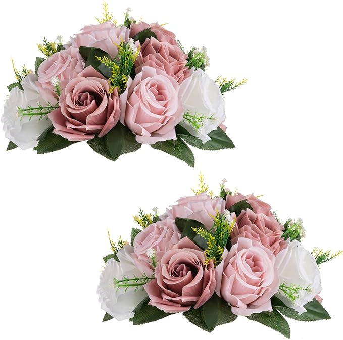 Sziqiqi Pink Flores Artificiales para Decoracion Silk Flower Ball for Wedding Centerpiece Fake Dusty Rose Flowers Artificial Floral Arrangement Center Piece Kissing Bouquet for Party