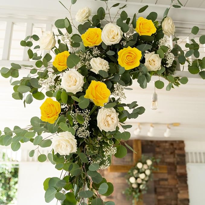 Felice Arts 12 Pack Yellow Artificial Flowers with Stems Silk Roses Fake Flowers Bouquet for Wedding Centerpiece Table Vase Home Kitchen Party DIY Decor