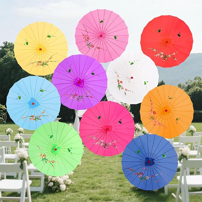 33" Red Flower Silk Cloth Decoration Handmade Parasol Umbrella Chinese Japanese Asian DIY Art Dance Classical Umbrella for Wedding Parties Photography Costumes Cosplay (Red)
