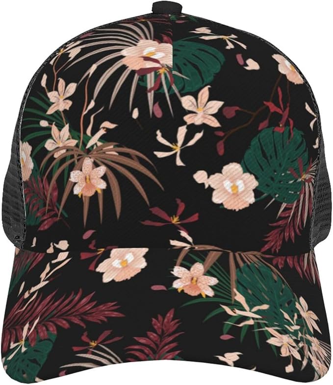 Tropical Pink Flowers Hats Women Men Hawaii Trucker Hat Adjustable Snapback Mesh Baseball Cap Hat