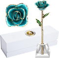 AliveRose Gold Rose,24k Gold Real Rose Gift for her, Long Stem Rose Made from Real Gold Rose for Anniversary Valentines Mothers Day Birthday (Teal Blue with Crystal Vase)